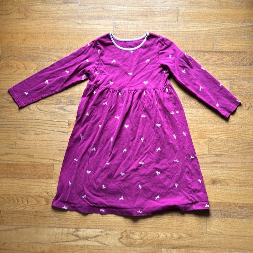 Lands’ End burgundy horse and rider print cotton long sleeve dress size 6X